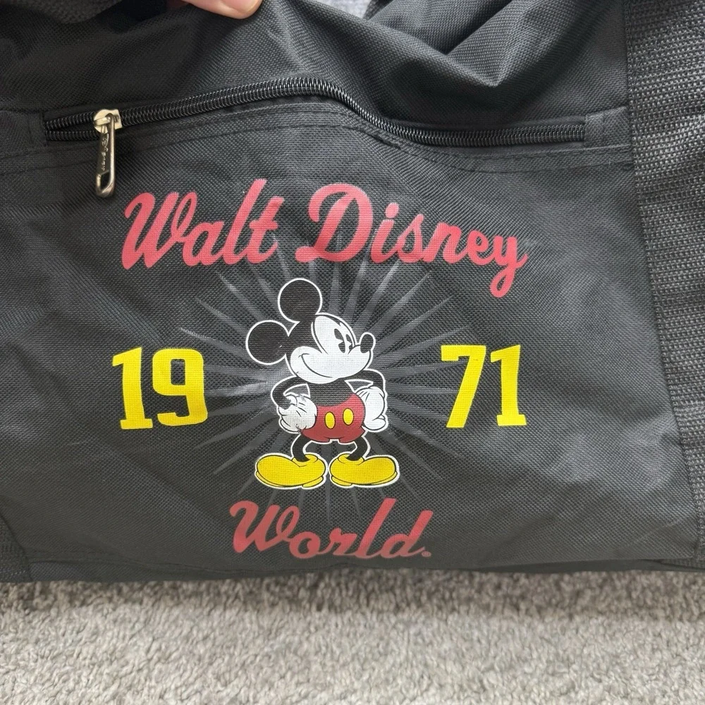 Walt Disney World 1971 Mickey Mouse Black Duffel Bag Gym Tote Collapsible